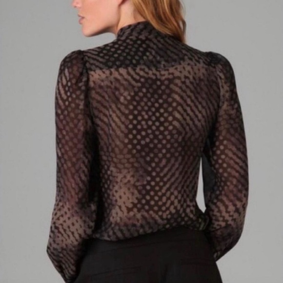 Theory Silk Primo Blurred Tie-neck Black,Grey and beige Patterned Blouse M - Picture 2 of 13